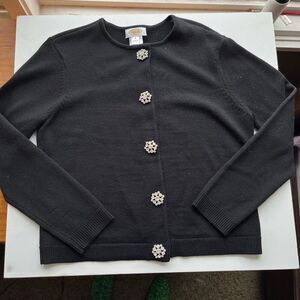 Vintage Talbots Merino Wool Cardigan with Rhinestone Buttons Size M